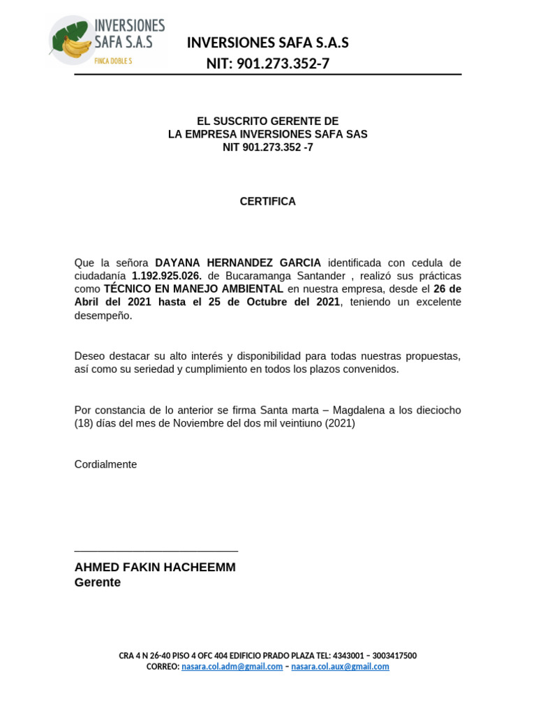 Carta Sena Safa Sas | PDF