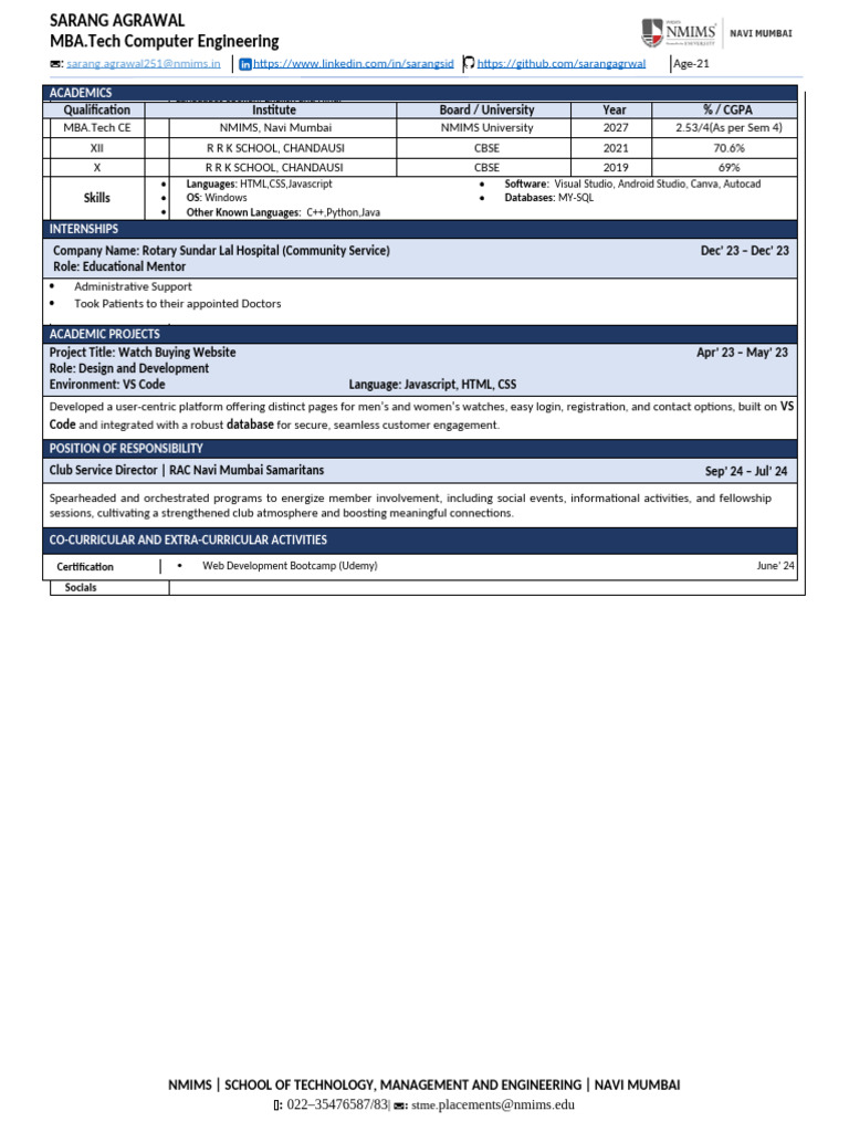 SampleCV Format Anadi Sharma | PDF | Computer Programming | Software ...