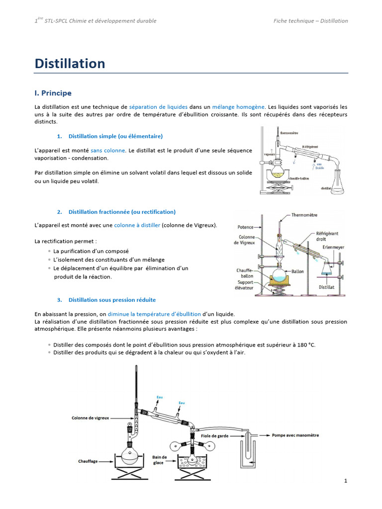 Techniques de Distillation en Chimie | PDF | Distillation | Pression
