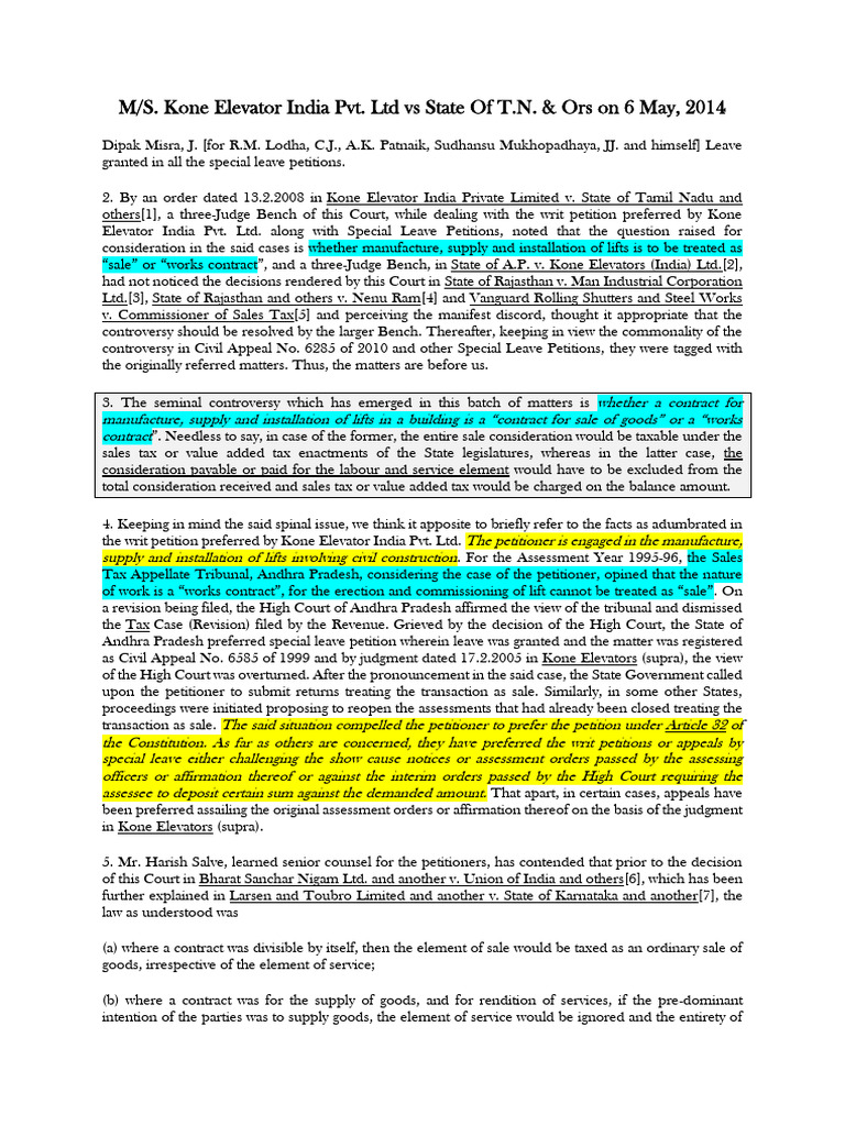 Kone Elevator Works Contract Ruling | PDF | Taxes | Appeal