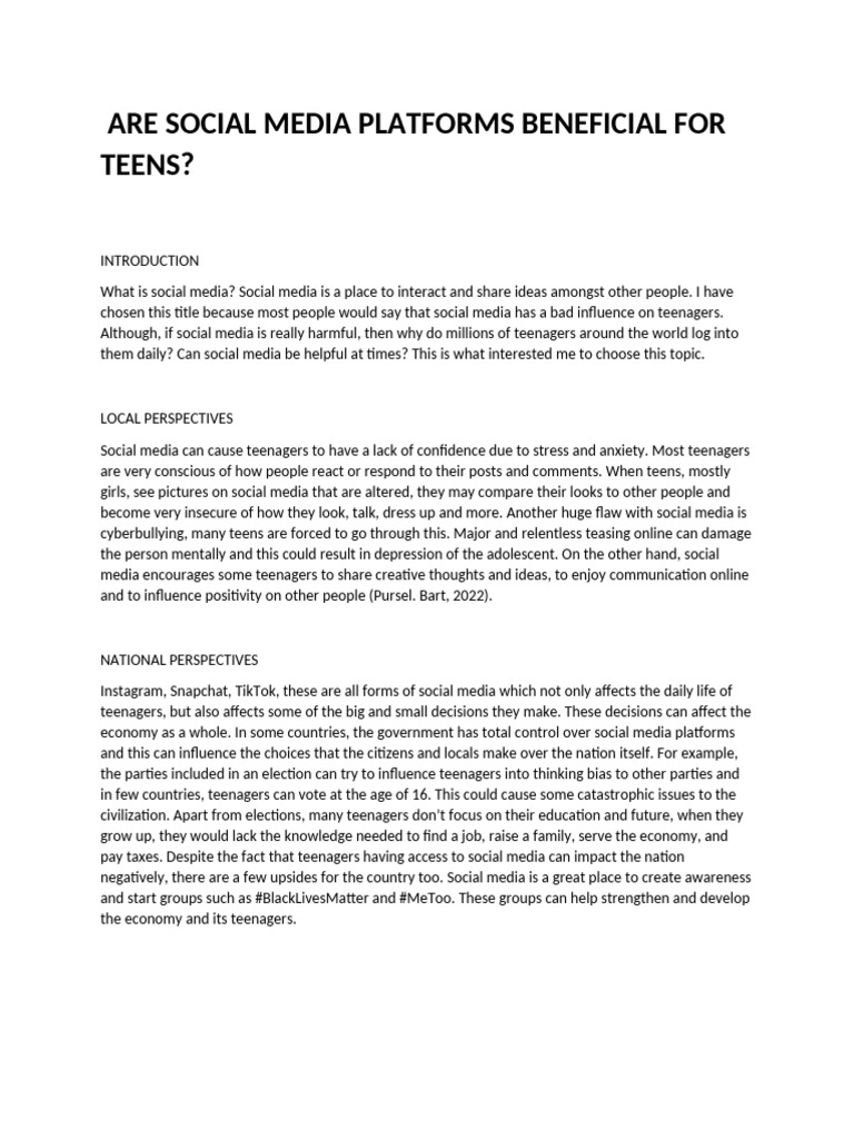 Social Media's Impact on Teens | PDF | Social Media | Popular Culture ...