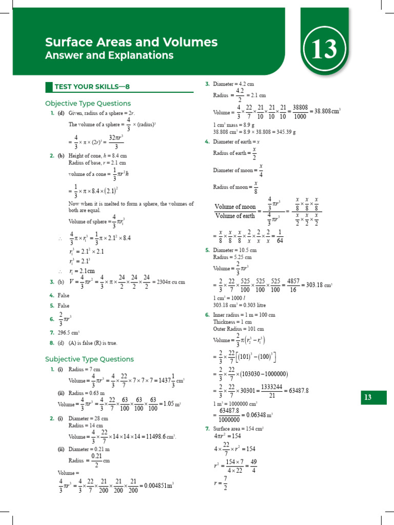 CH - 13 - Test Your Skills 8 | PDF | Sphere | Geometry