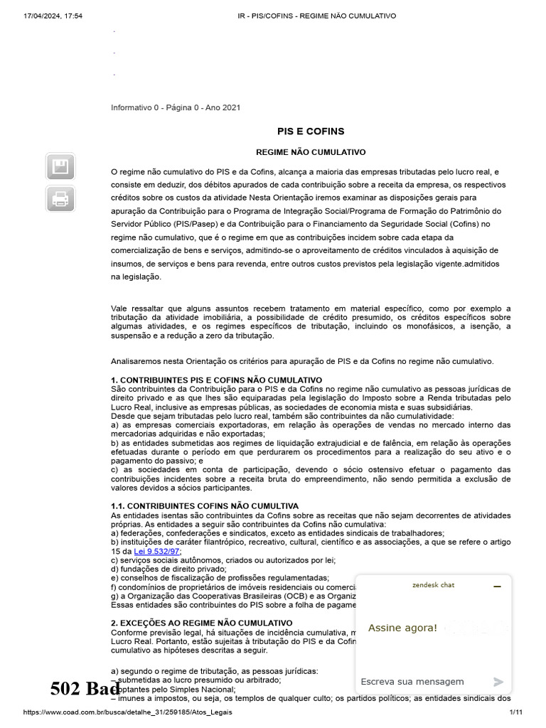 PIS/COFINS: Regime Não Cumulativo Explicado | PDF | Impostos | Crédito