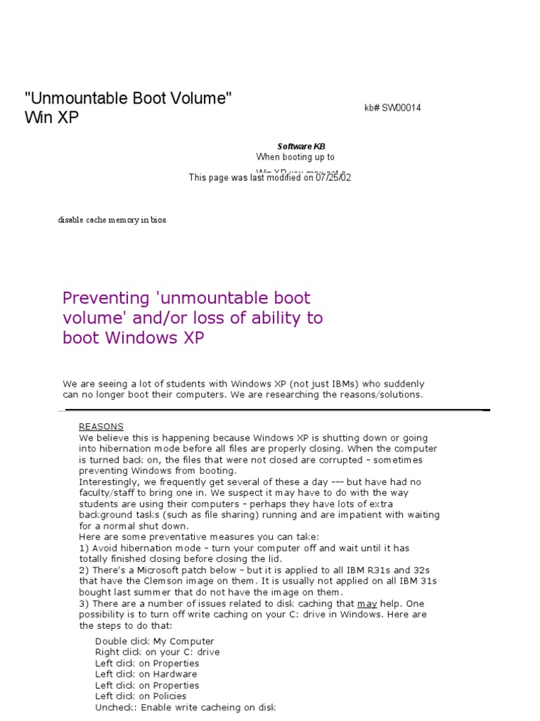 Unmountable Boot Volume | PDF | Booting | Hard Disk Drive