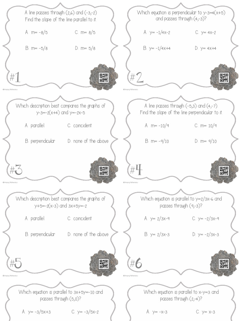 Parallel and Perpendicular Task Cards | PDF | Slope | Mathematics