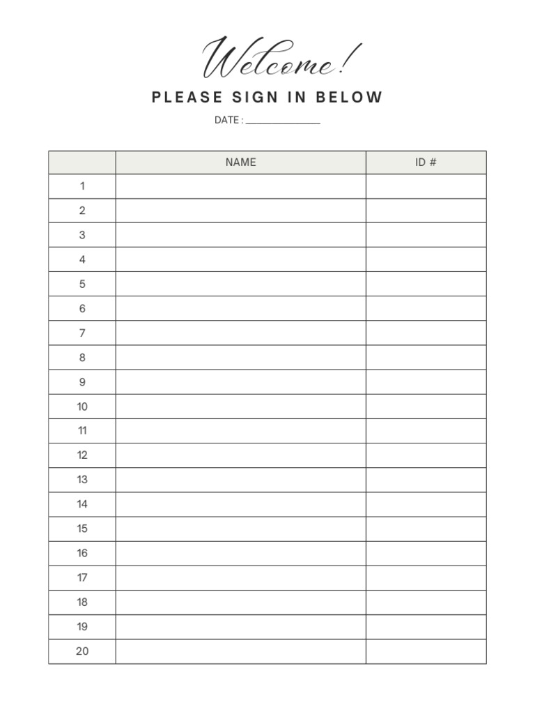 White Minimalist Daily Sign in Sheet Planner | PDF