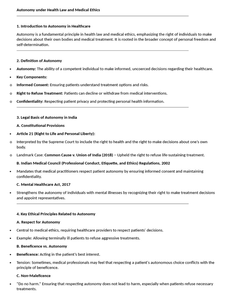 Autonomy in Indian Health Law | PDF | Autonomy | Medical Ethics