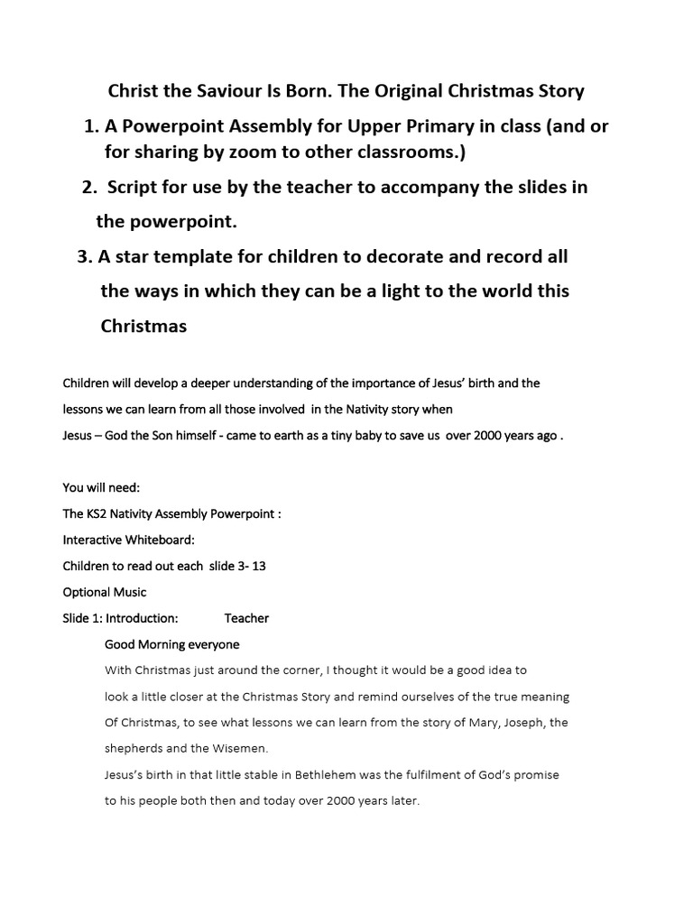 Christmas Nativity Story Assembly Guide | PDF | Nativity Of Jesus ...