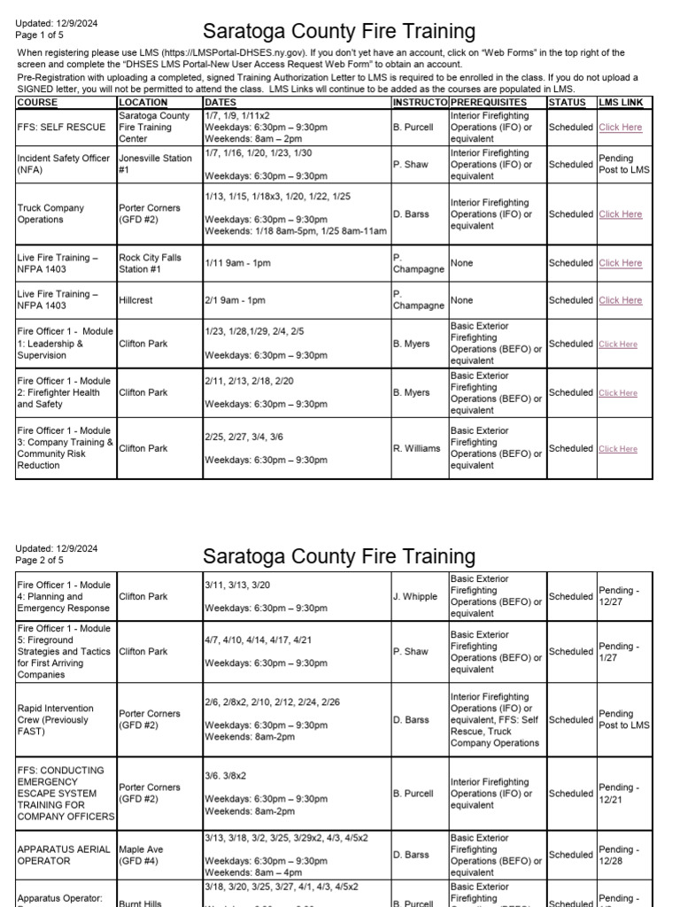 Saratoga County Fire Training Schedule | PDF | Firefighter ...