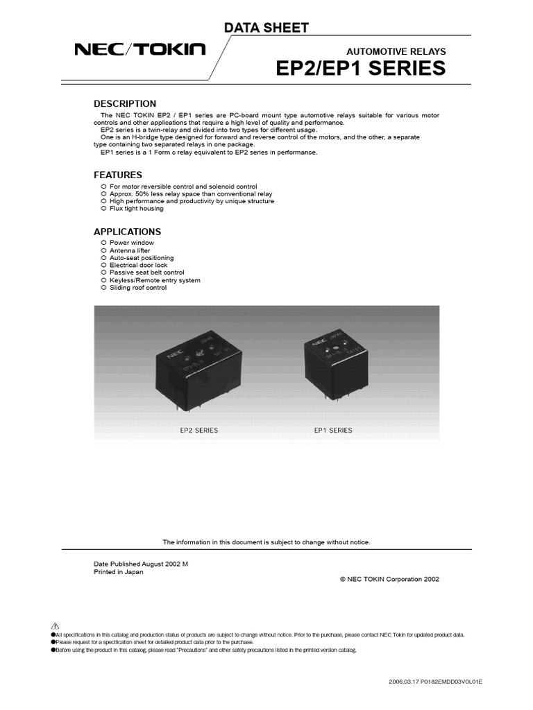 Relay Ep2 Ep1 E-820457 | PDF | Relay | Electrical Resistance And ...