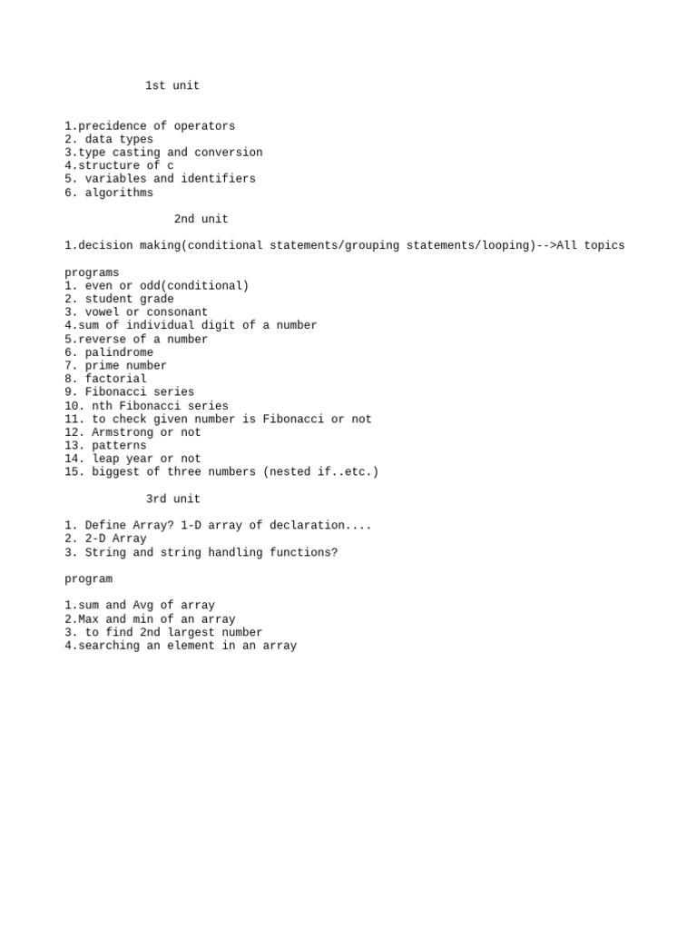 C Programming Concepts and Exercises | PDF