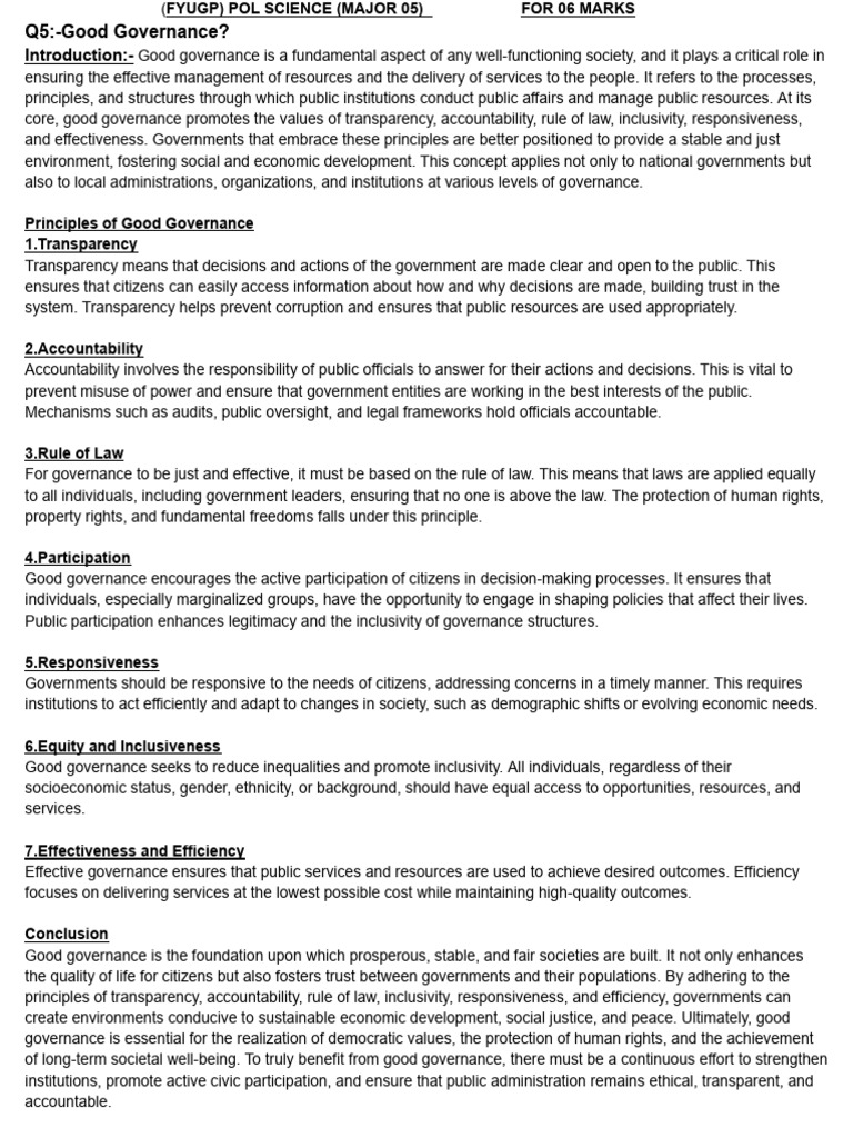 Q5 -Good Governance | PDF | Governance | Good Governance