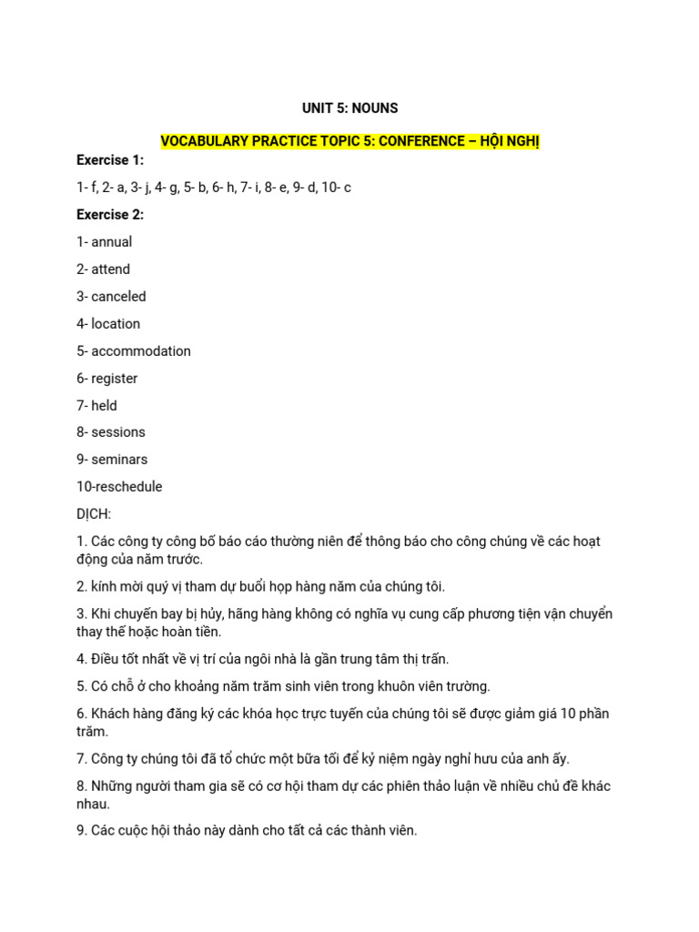 Keys Unit 5 - Noun | PDF