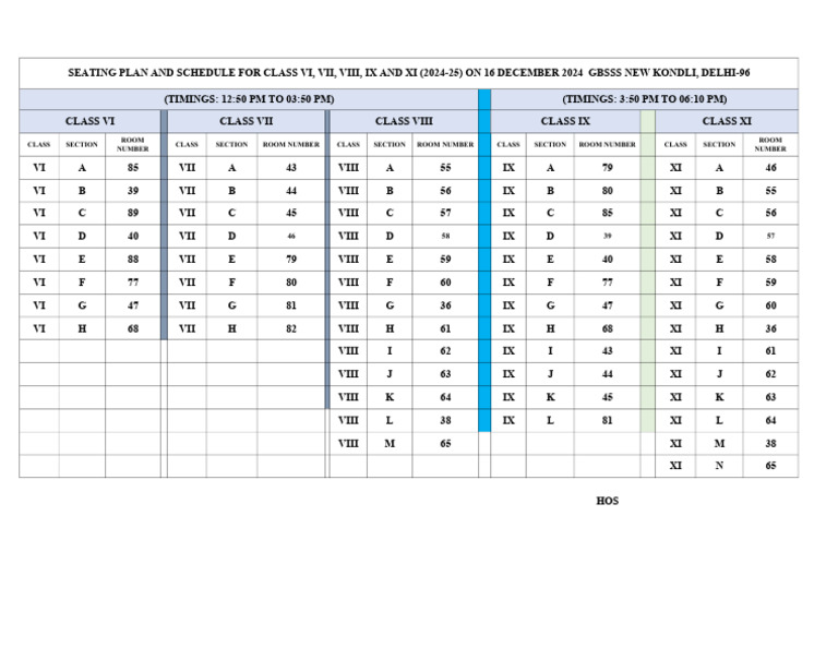 Class Schedule & Seating Plan 2024-25 | PDF
