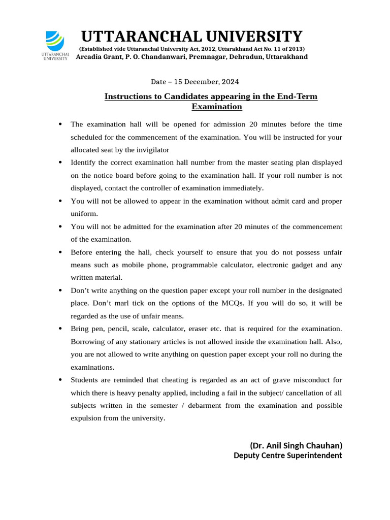End-Term Exam Instructions for Students | PDF