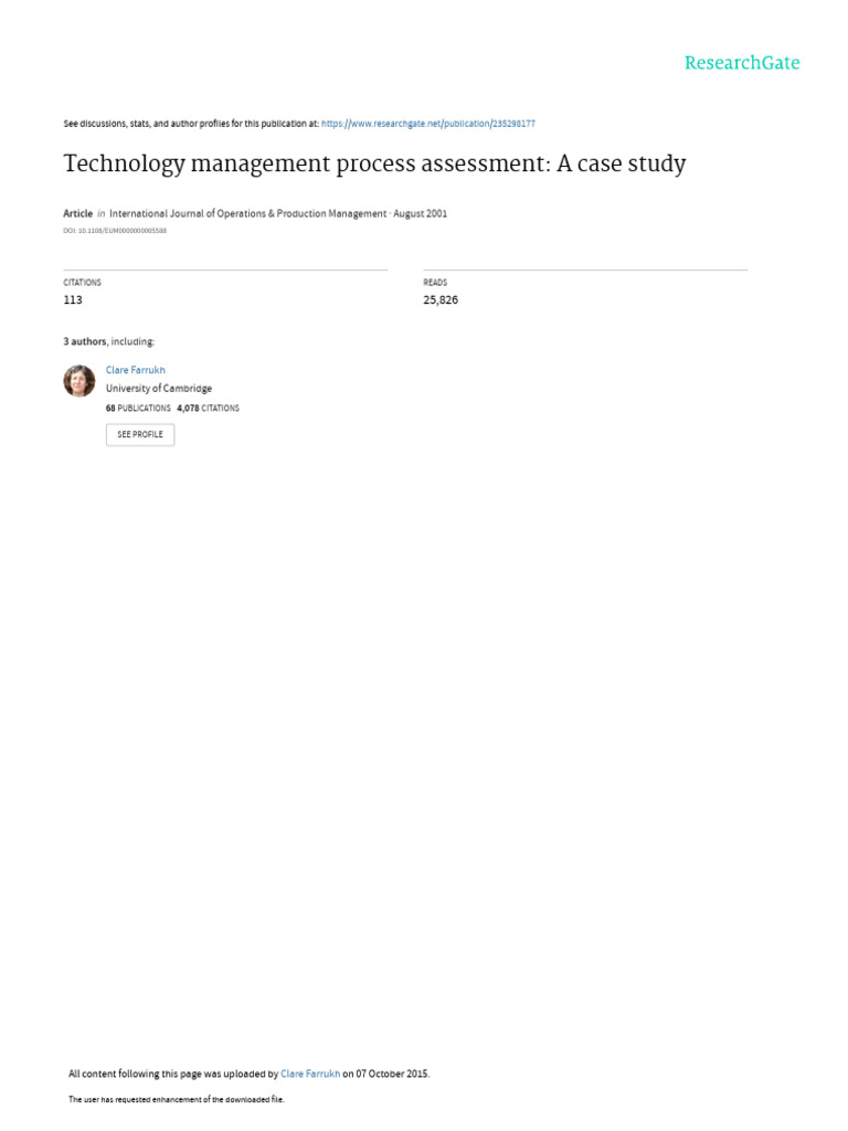 Technology Management Process Assessment A Case ST | PDF | Methodology ...
