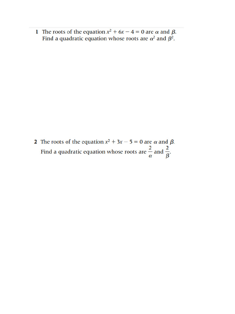 Roots of A Quadratic Questions | PDF