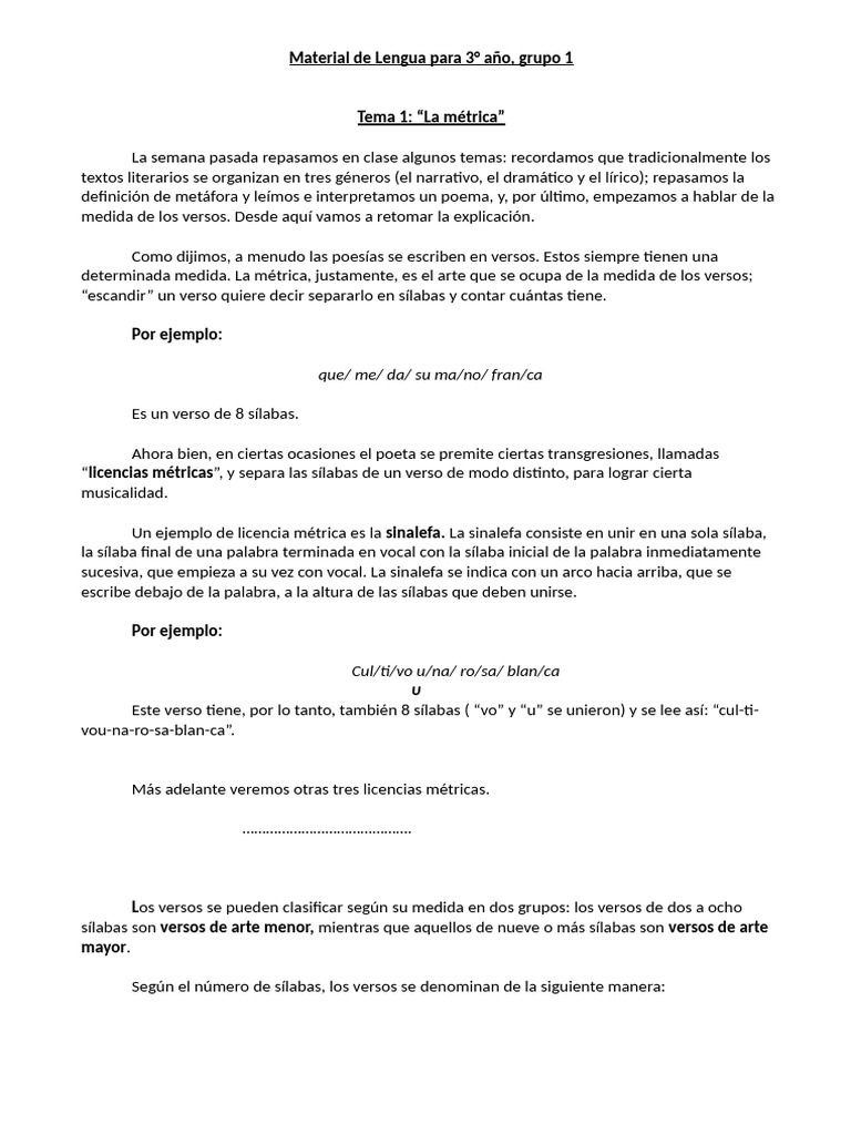 Métrica y Soneto en Lengua 3° Año | PDF | Sonetos | Poesía