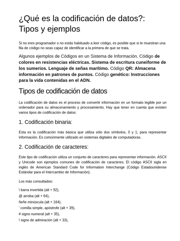 Tipos y Ejemplos de Codificación de Datos | PDF | Compresión de datos ...