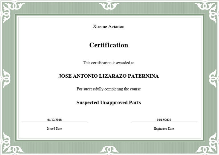 Xtreme Aviation Certification for Parts Course | PDF
