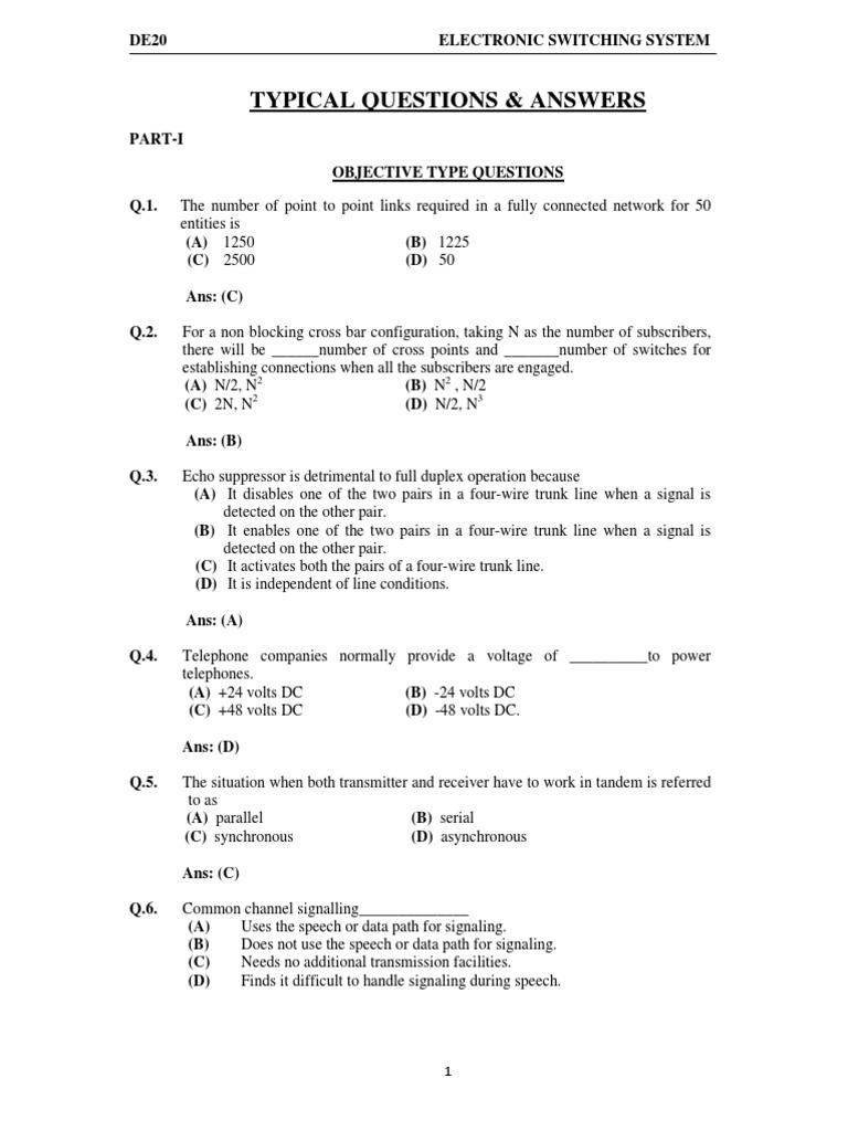 Typical Questions & Answers For Electronic Switching System (Telephony
