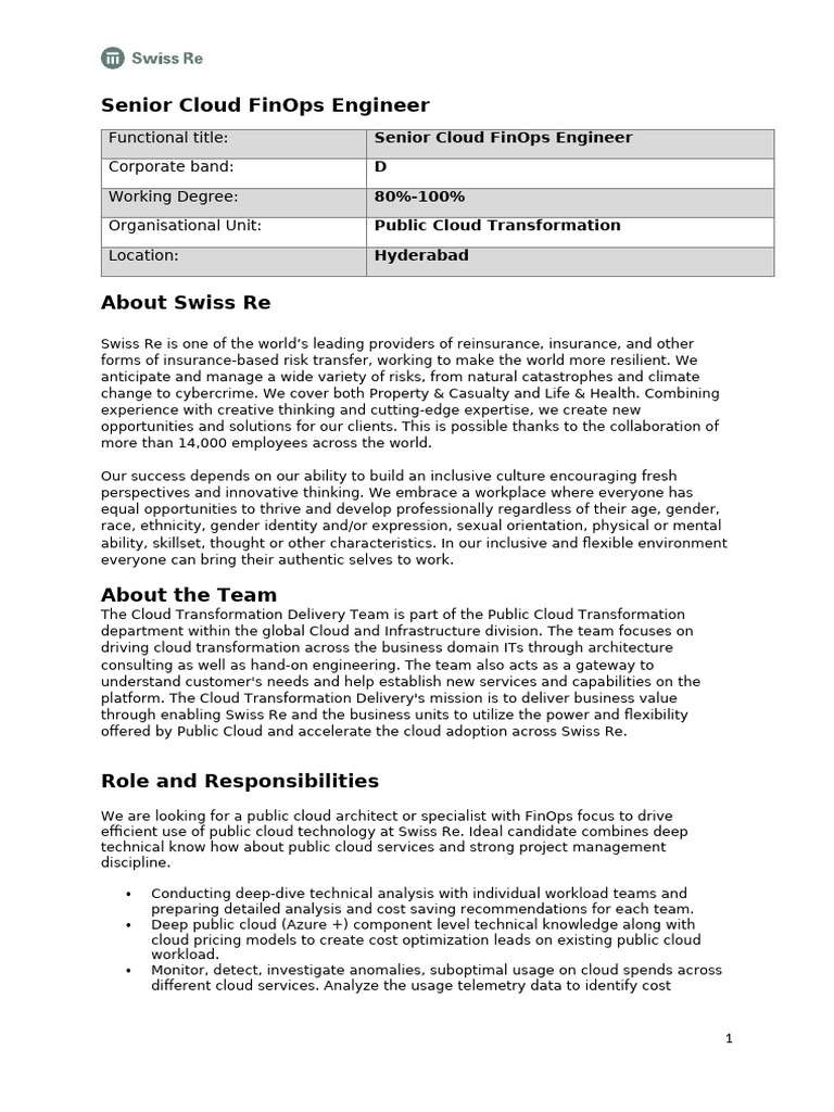 Senior Cloud FinOps Engineer | PDF | Cloud Computing | Technical Analysis