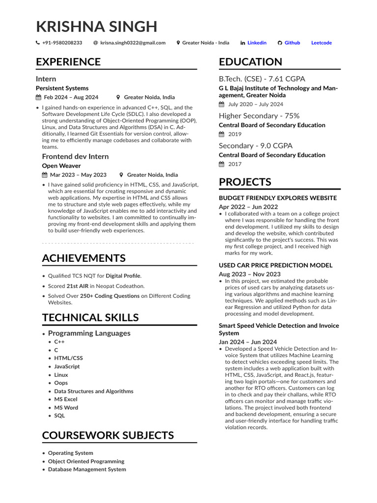 Krishna singh resume2 pdf machine learning java script