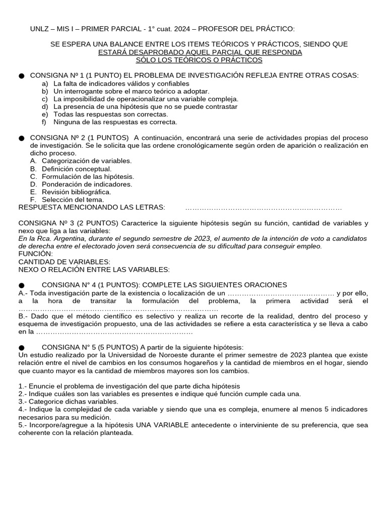 Parcial Investigación UNLZ 2024 | PDF | Hipótesis | Science