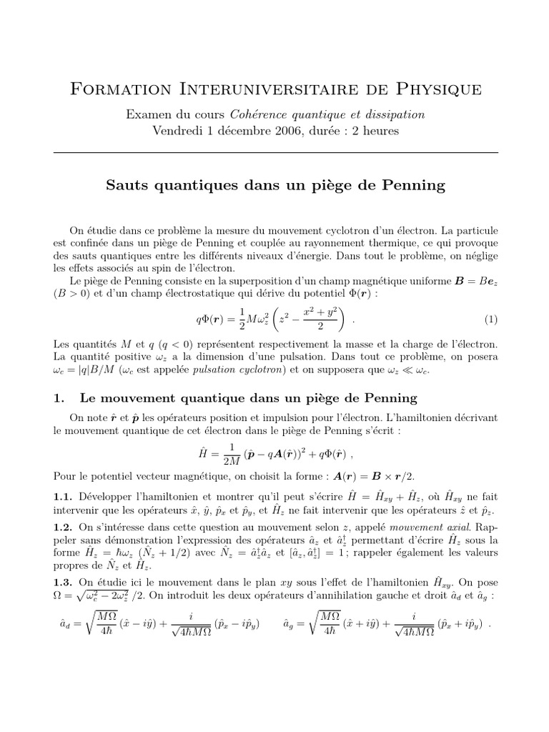 Examen sur la cohérence quantique | PDF | Mécanique quantique | Champ ...