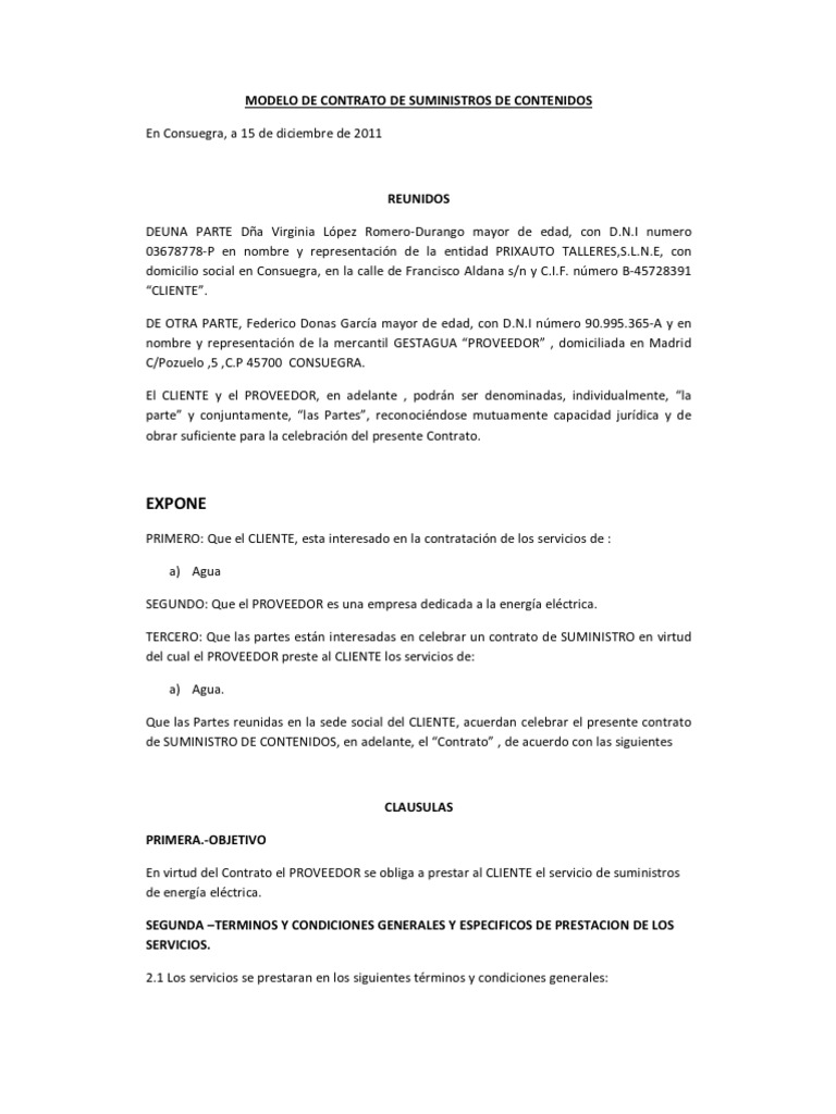 Modelo de Contrato de Suministros (Agua) | PDF | Información | Gobierno