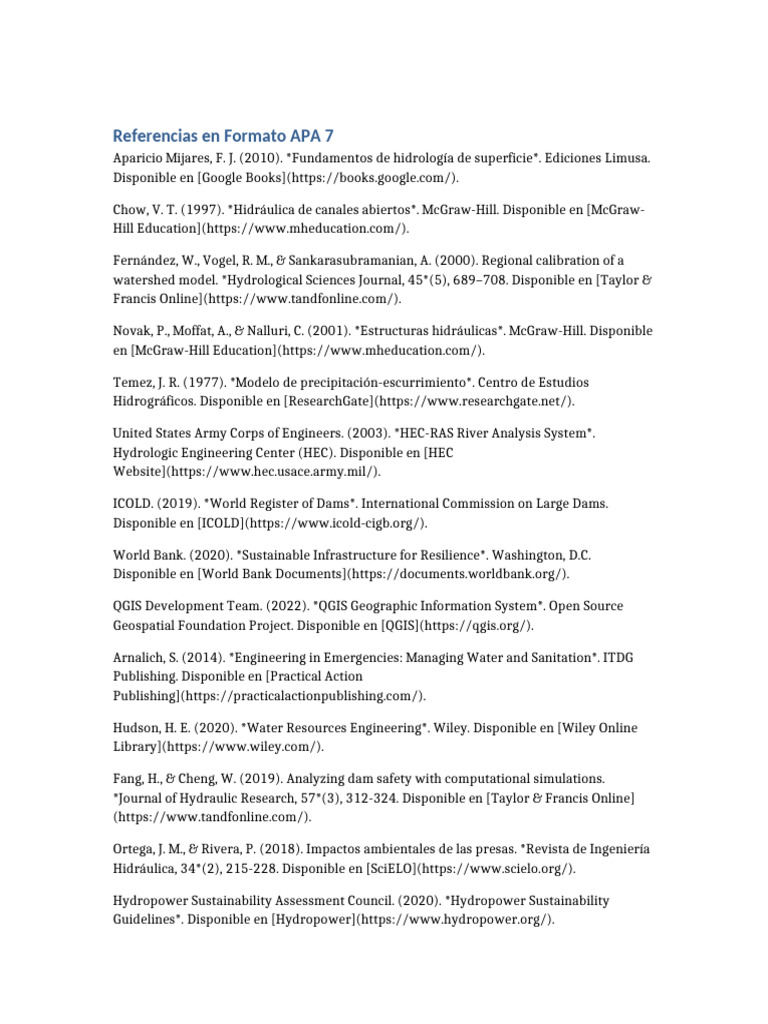 Referencias APA 7 en Hidrología y Presas | PDF