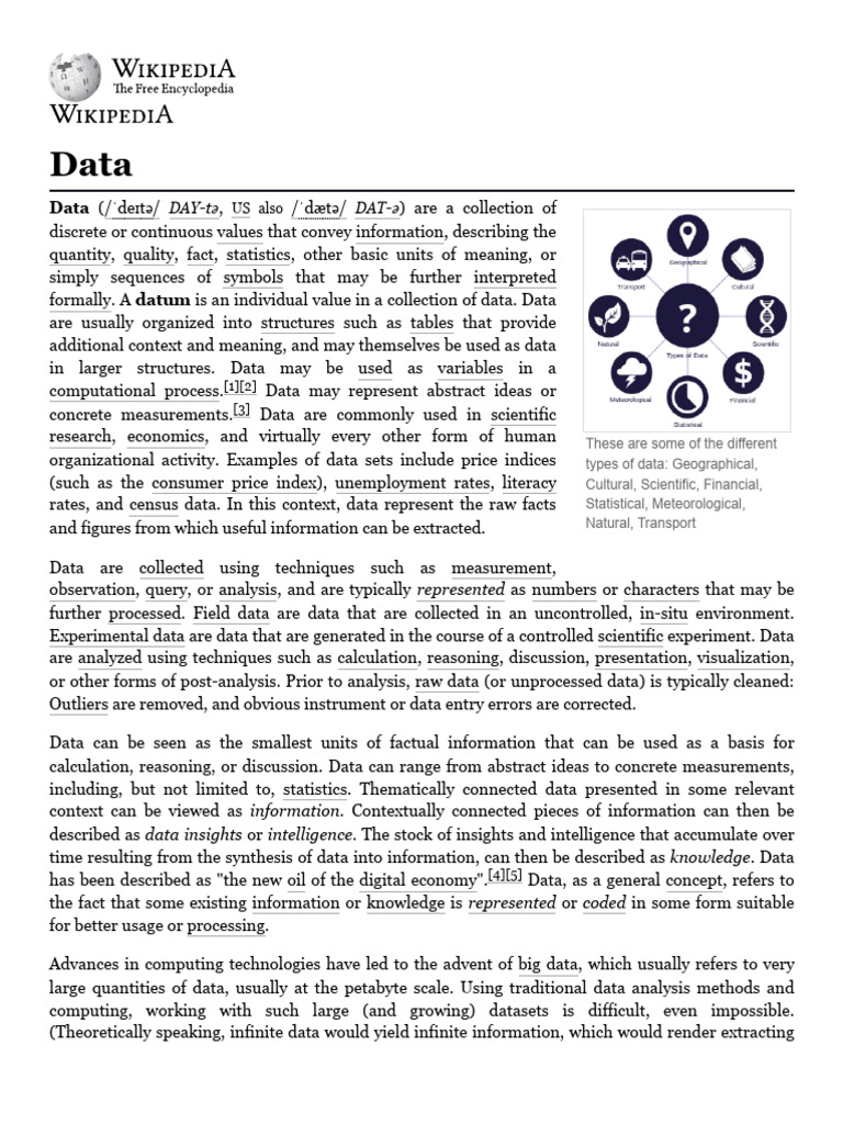 Data - Wikipedia | PDF | Data | Science
