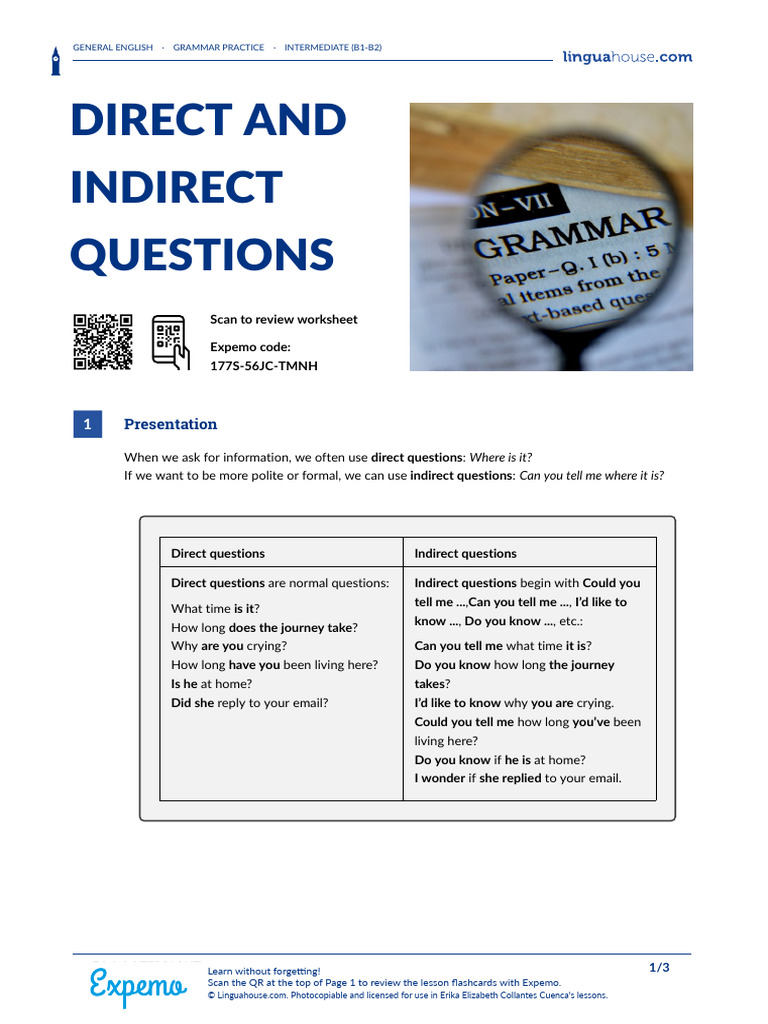 Indirect Questions Practice B1-B2 | PDF | Question | Verb