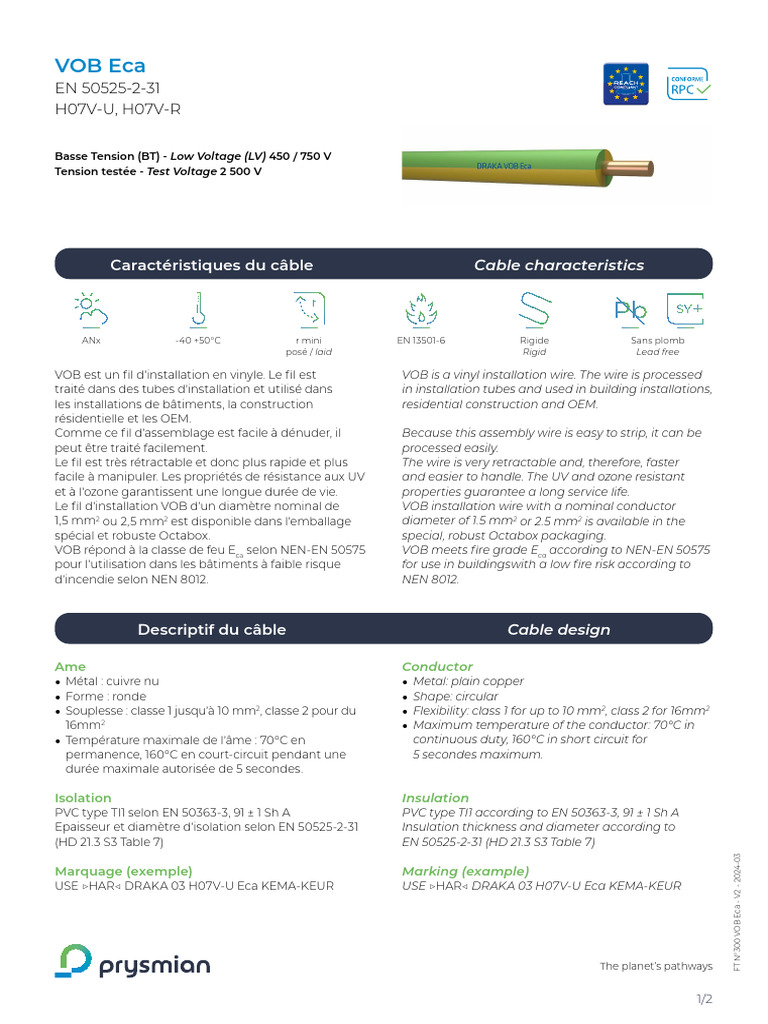 Câble VOB 2,5 mm² : Caractéristiques et Usage | PDF | Génie du bâtiment ...