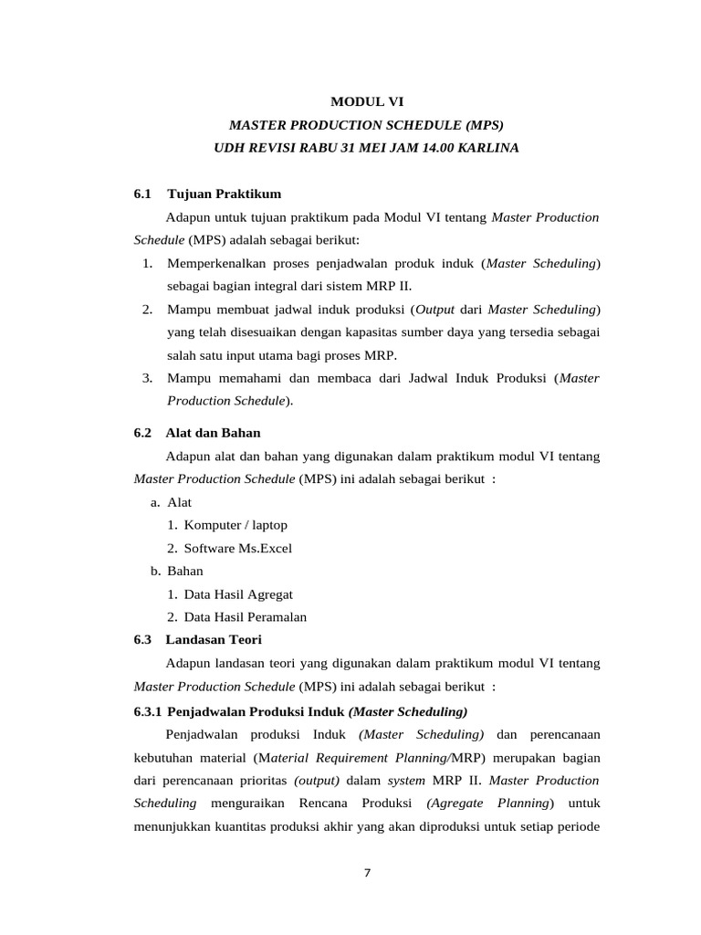 Panduan Master Production Schedule (MPS) | PDF