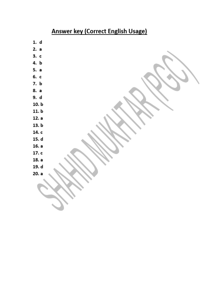 Answer key correct english usage pdf