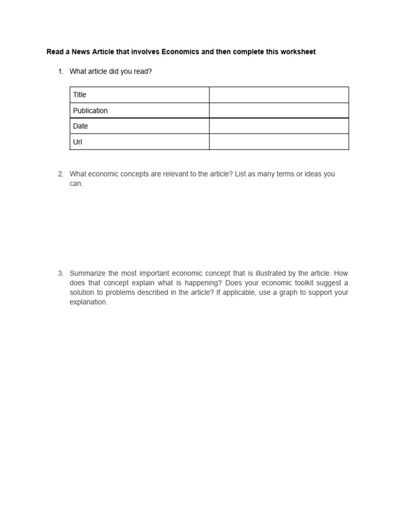 Economics Article Analysis Worksheet | PDF