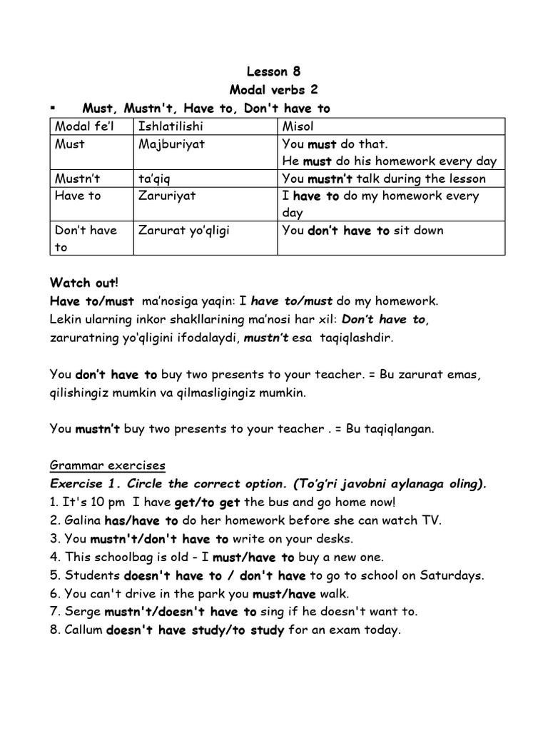 Lesson 8 Modal verbs 2 | PDF