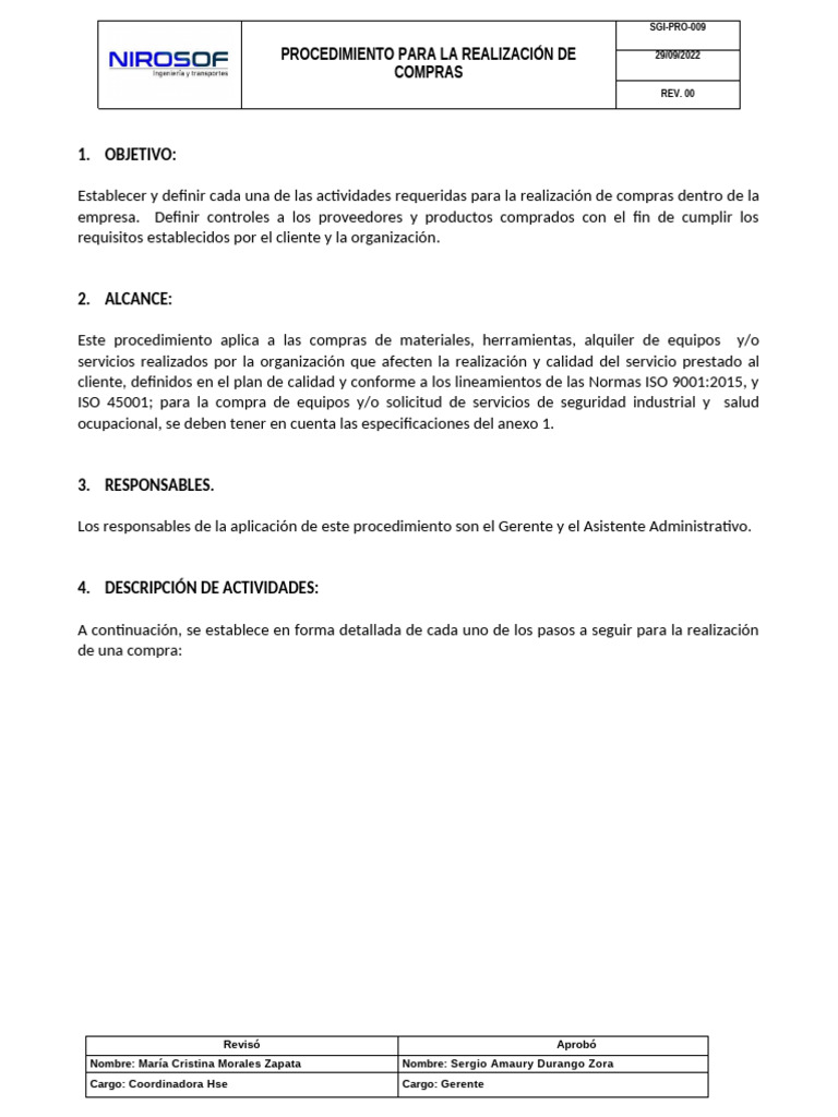 Procedimiento de Compras ISO 9001:2015 | PDF | Calidad (comercial ...