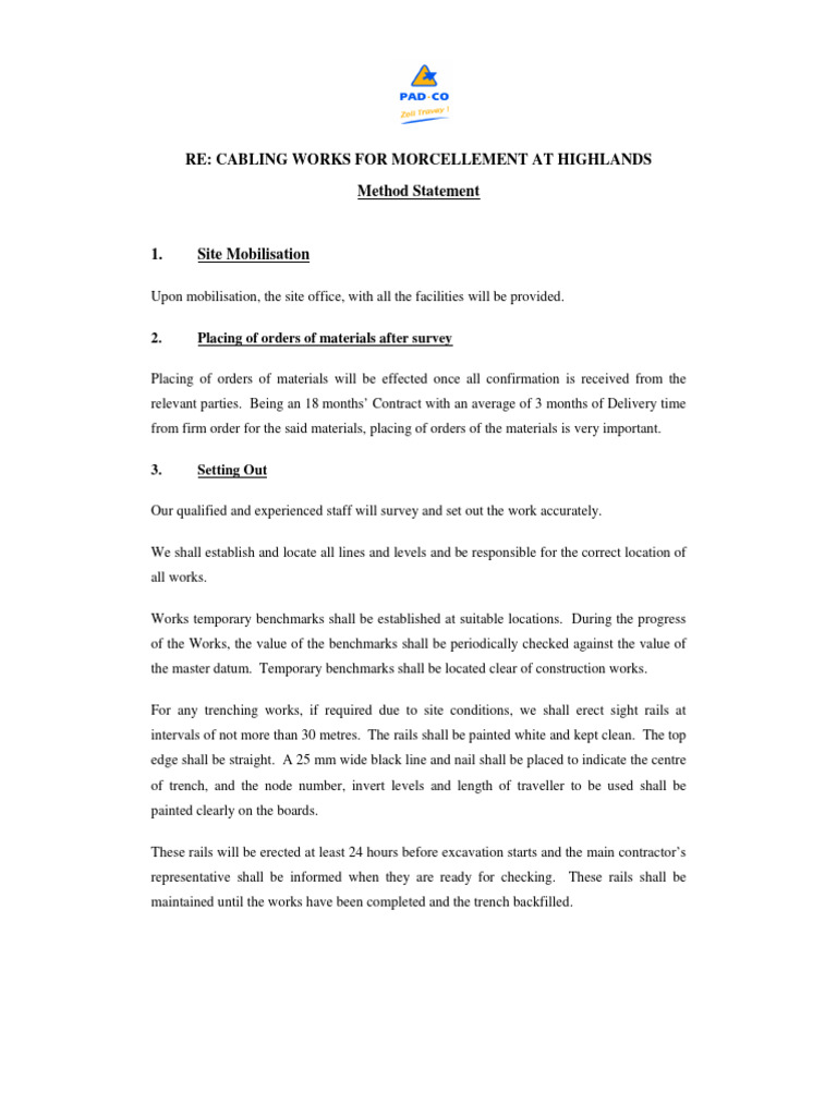 Cabling Works Method Statement for Highlands | PDF | Environmental Issues