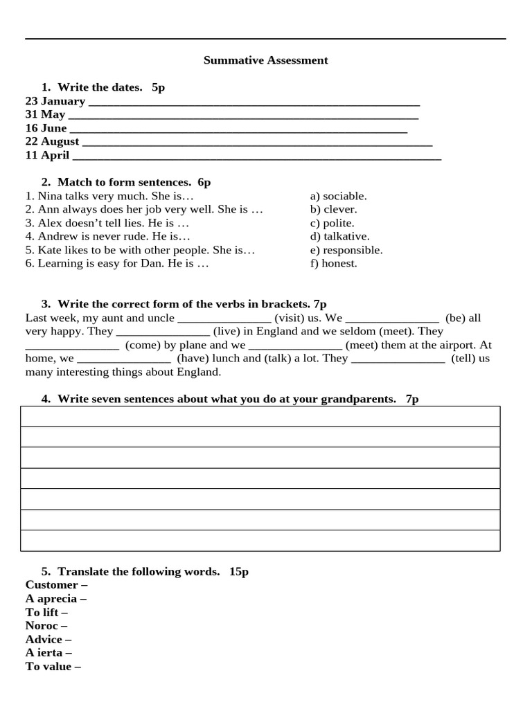 6th Summative Evaluation Unit2.2. | PDF