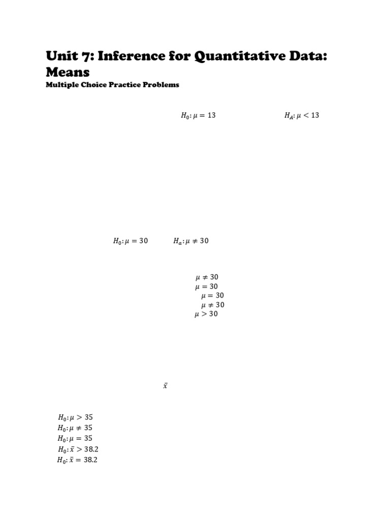 Unit 7 - Practice Multiple Choice Questions | PDF | Statistical ...
