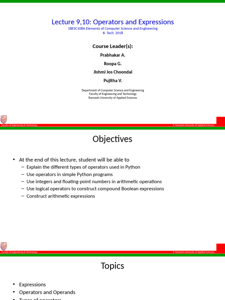 09,10 OperatorsAndExpressions | PDF | Boolean Data Type | Arithmetic