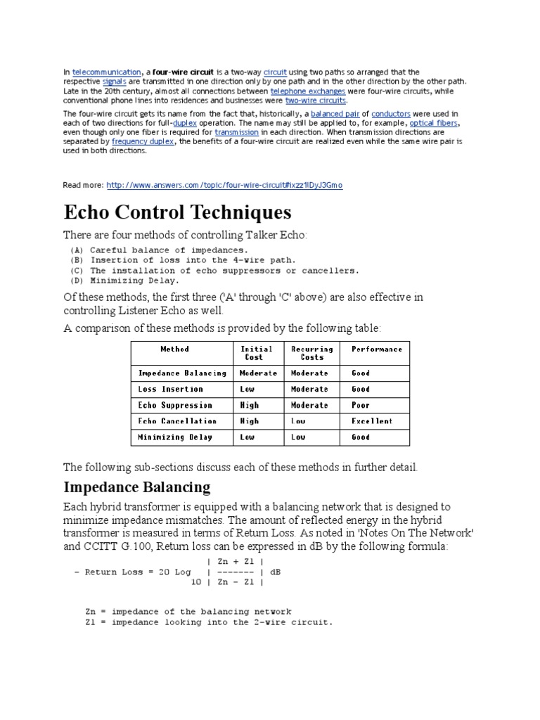 Echo Control Techniques: Impedance Balancing | PDF | Telephony ...