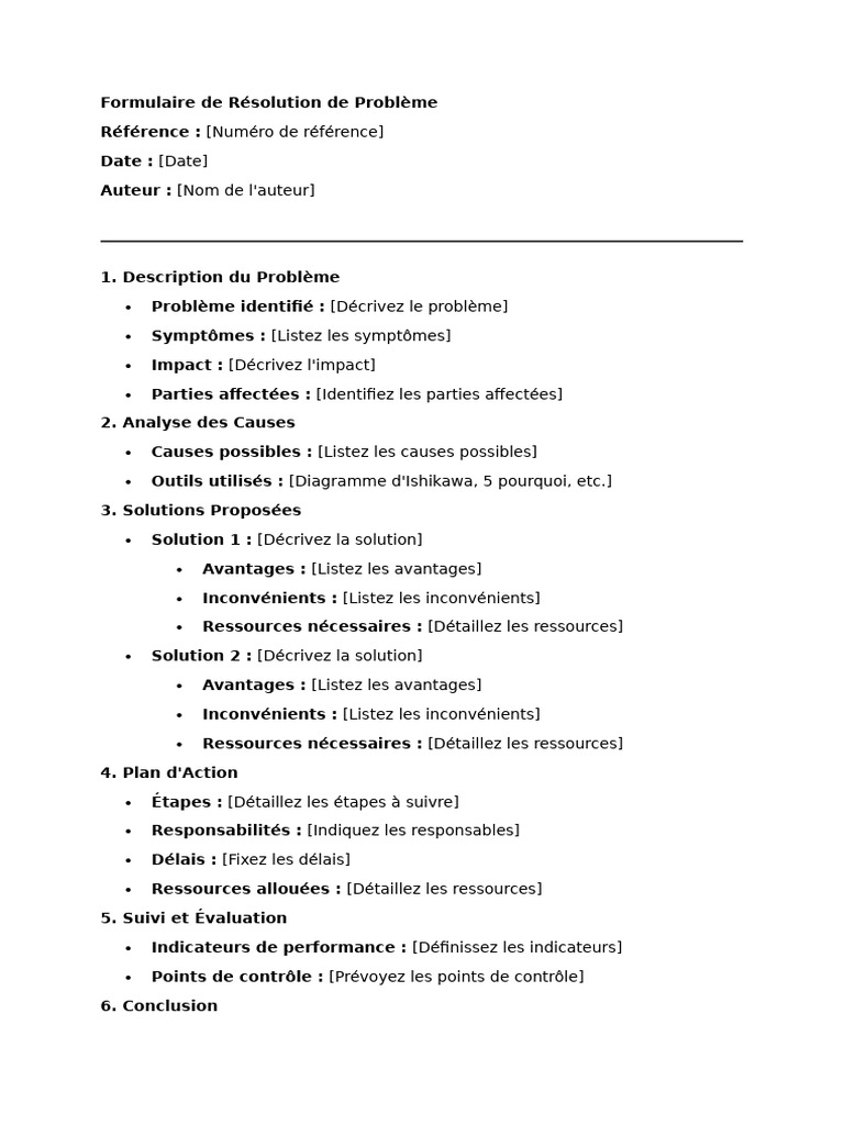 Formulaire de Résolution de Problème | PDF