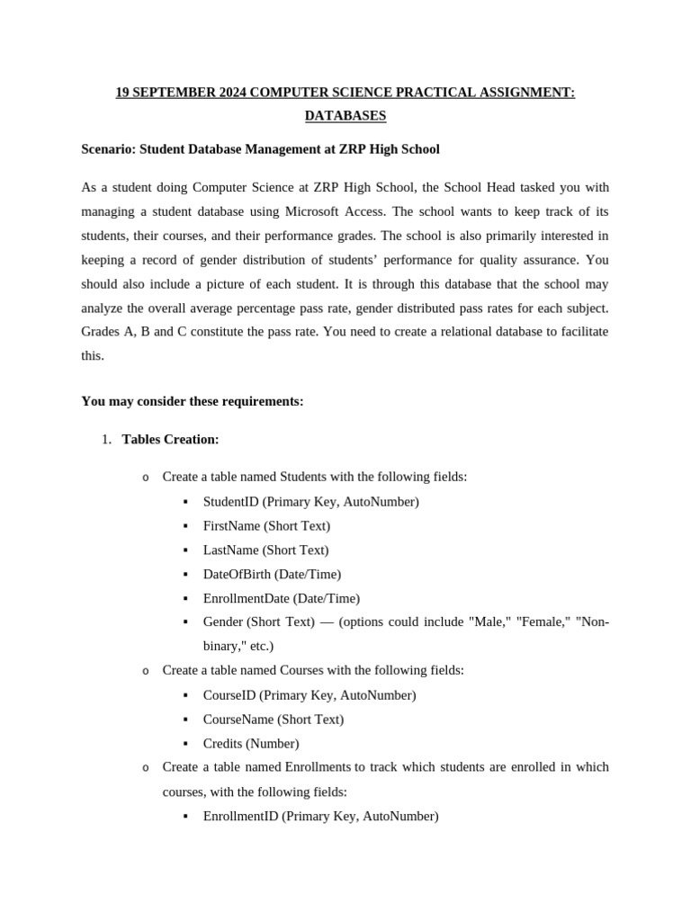 ZRP High School Student Database Project | PDF | Databases ...