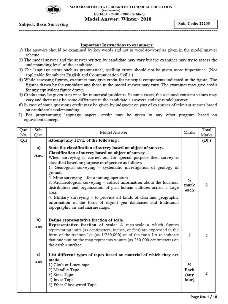 Basic Surveying Model Answer Paper 22205 | PDF | Surveying