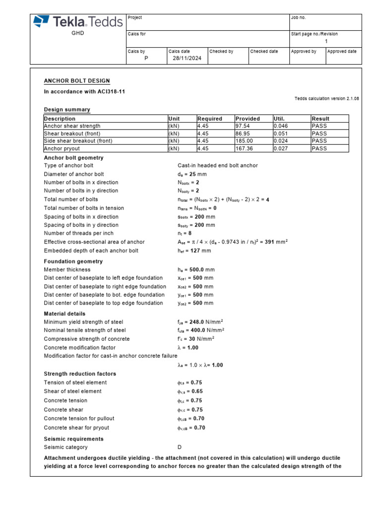 Anchor Bolt Design Calculations | PDF | Strength Of Materials | Screw