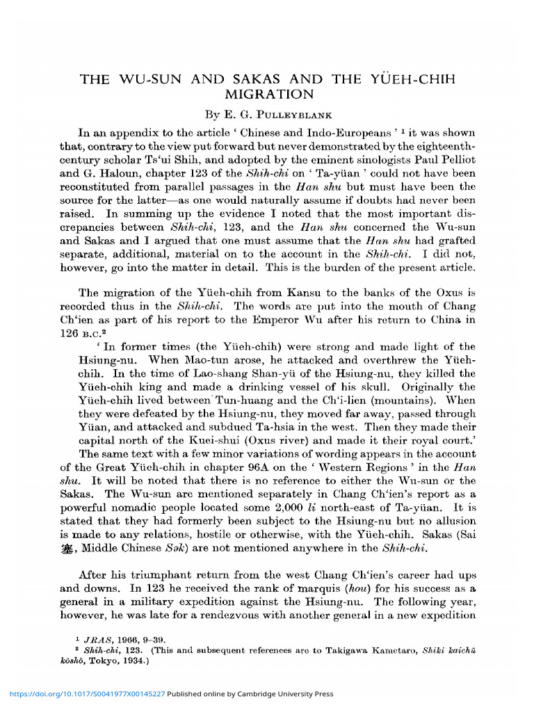 Wusun and Sakas and The Yuehchih Migration | PDF | Han Dynasty