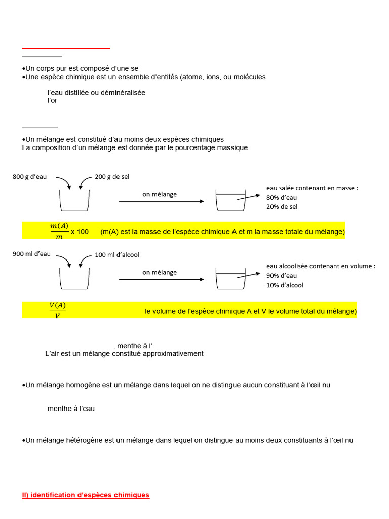 Corps purs et mélanges : définitions et exemples | PDF | Chimie ...